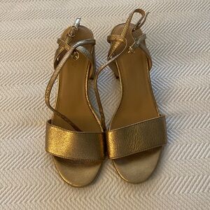 J Crew Gold Block Heel Sandals Size 8